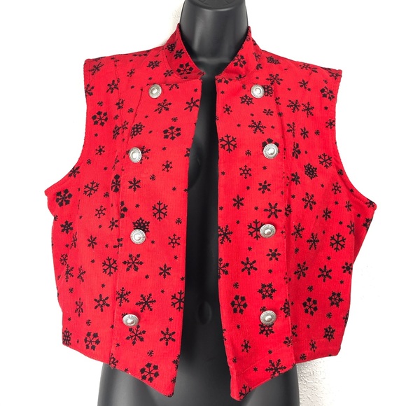 Cactus Flower Jackets & Blazers - VINTAGE CACTUS FLOWER Christmas vest red snow Sz M